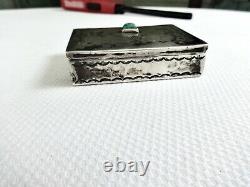 Antique 1800's Navajo Stamped Sterling Silver Turquoise Lidded Snuff Box