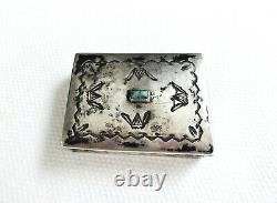 Antique 1800's Navajo Stamped Sterling Silver Turquoise Lidded Snuff Box