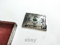 Antique 1800's Navajo Stamped Sterling Silver Turquoise Lidded Snuff Box