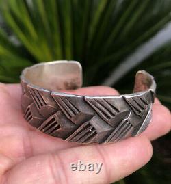 Antique Early 1920s Pawn NAVAJO Silver Ingot Woven Chiseled Cuff Bracelet 51.8g