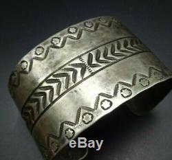 Antique NAVAJO Ingot Coin Silver Cuff BRACELET with Stamp Work EXTRA WIDE 59g