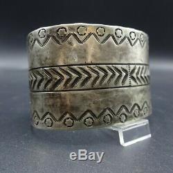 Antique NAVAJO Ingot Coin Silver Cuff BRACELET with Stamp Work EXTRA WIDE 59g