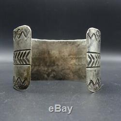 Antique NAVAJO Ingot Coin Silver Cuff BRACELET with Stamp Work EXTRA WIDE 59g