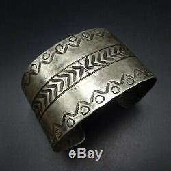 Antique NAVAJO Ingot Coin Silver Cuff BRACELET with Stamp Work EXTRA WIDE 59g