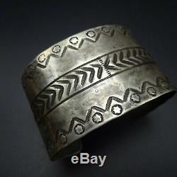 Antique NAVAJO Ingot Coin Silver Cuff BRACELET with Stamp Work EXTRA WIDE 59g