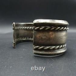Antique NAVAJO Ingot Coin Silver Cuff BRACELET with Stamp Work and Twisted Wire