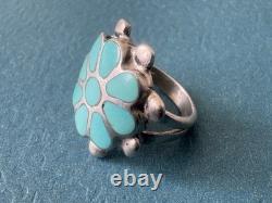 Antique Native American Zuni Dishta Style. 925 Sterling Silver & Turquoise Ring