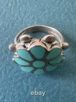 Antique Native American Zuni Dishta Style. 925 Sterling Silver & Turquoise Ring