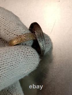 Antique Native Zuni 925 Silver Ring Turquoise Inlay Flower Inscription Size 6-8