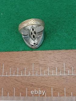 Antique Native Zuni 925 Silver Ring Turquoise Inlay Flower Inscription Size 6-8