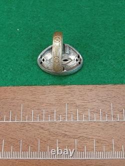 Antique Native Zuni 925 Silver Ring Turquoise Inlay Flower Inscription Size 6-8