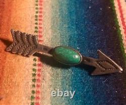 Antique Old Pawn Coin Silver Navajo Indian Turquoise Arrow Pin