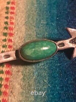 Antique Old Pawn Coin Silver Navajo Indian Turquoise Arrow Pin