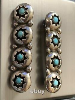 Antique Old Pawn Navajo Barrete Hair Clip Pair, Turquoise And Silver Evil Eye