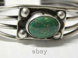 Antique Old Pawn Vintage Navajo Indian Sterling Coin Silver Turquoise Bracelet
