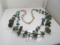 Antique Santo Domingo Turquoise Nugget Bead Heishi Necklace Native American Old