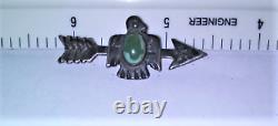 Antique Sterling Silver Navajo Old Pawn Harvey Turquoise Thunderbird Pin Brooch