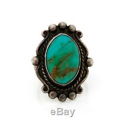 Antique Vintage 900 Sterling Coin Silver Native Navajo Turquoise Pinky Ring Sz 4