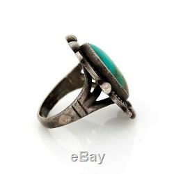 Antique Vintage 900 Sterling Coin Silver Native Navajo Turquoise Pinky Ring Sz 4