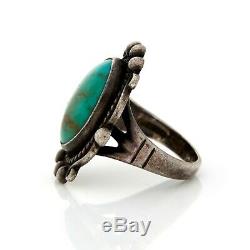 Antique Vintage 900 Sterling Coin Silver Native Navajo Turquoise Pinky Ring Sz 4