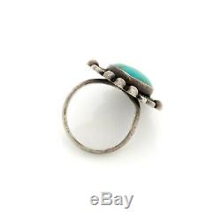 Antique Vintage 900 Sterling Coin Silver Native Navajo Turquoise Pinky Ring Sz 4