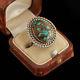 Antique Vintage Native Navajo Sterling Silver Bisbee Turquoise Rope Ring Sz 6.25