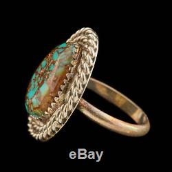 Antique Vintage Native Navajo Sterling Silver Bisbee Turquoise Rope Ring Sz 6.25