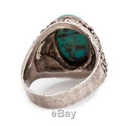 Antique Vintage Native Navajo Sterling Silver Cripple Turquoise Mens Ring S 12.5