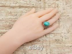 Antique Vintage Native Navajo Sterling Silver Cripple Turquoise Mens Ring S 12.5