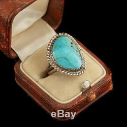 Antique Vintage Native Navajo Sterling Silver Kingman Turquoise Rope Ring S 4.25