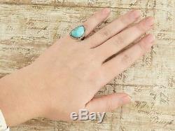 Antique Vintage Native Navajo Sterling Silver Kingman Turquoise Rope Ring S 4.25