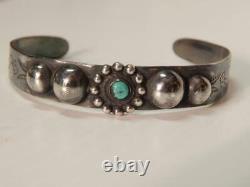 Antique Vintage Navajo Indian Harvey Era Coin Silver Bracelet Snakes+lightning