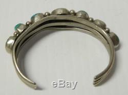 Antique Vintage Navajo Indian Sterling Silver 7 Turquoise Stone Bracelet Pawn