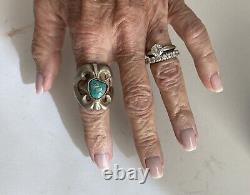 Antique/Vintage Navajo Turquoise Sterling Silver Sand Cast Ring Size 8