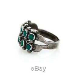 Antique Vintage Sterling Silver Native Zuni Turquoise Petit Point Band Ring Sz 7