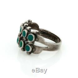 Antique Vintage Sterling Silver Native Zuni Turquoise Petit Point Band Ring Sz 7