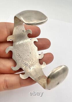 Antique Vtg Unusual Navajo Sandcast Sterling Silver Ingot Cuff Bracelet 67.8g