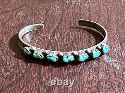 Antique Zuni Sterling Silver Turquoise Multi-stone Cuff Bracelet Native American