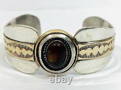 Arnold Maloney Navajo Cuff Bracelet Amber Gold Fill Sterling Silver. 925 Stone