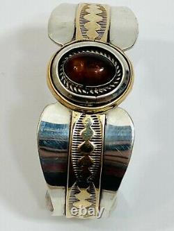 Arnold Maloney Navajo Cuff Bracelet Amber Gold Fill Sterling Silver. 925 Stone