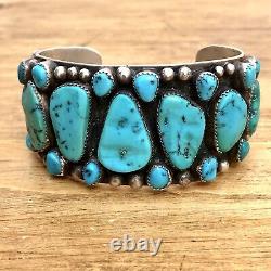 Astounding Navajo Turquoise Cuff Bracelet 7.25in Silver Signed JEB 135g VTG