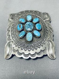 Astounding Vintage Navajo Kingman Turquoise Sterling Silver Buckle Signed