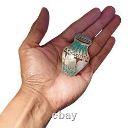 Astute WILLIAM SINGER NAVAJO VINTAGE STERLING CHIP INLAY Olla Pin Brooch