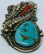Authentic Vintage Large Navajo Sterling Silver, Turquoise, & Red Coral Pendant
