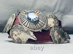 Authentic Vintage Navajo Turquoisebear Sterling Silver Concho Belt