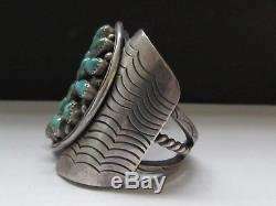 Awesome Old Pawn Vintage NAVAJO Sterling Royston Turquoise Cluster Cuff Bracelet