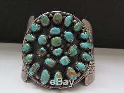 Awesome Old Pawn Vintage NAVAJO Sterling Royston Turquoise Cluster Cuff Bracelet