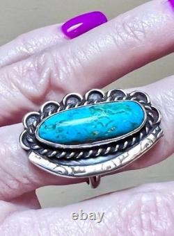 BEAUTIFUL Vintage Native American Large Sterling Silver Turquoise Stampwork Ring