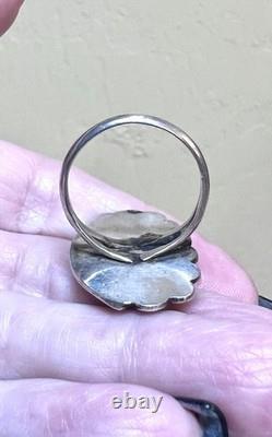 BEAUTIFUL Vintage Native American Large Sterling Silver Turquoise Stampwork Ring