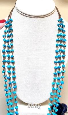 BEAUTIFUL Vintage Native American Sterling Silver Turquoise 3 Strand Necklace